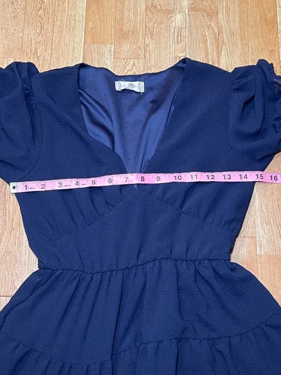 Altar'd State Navy V-Neck Tiered Mini Dress with Puff Sleeves - Picture 5 of 5
